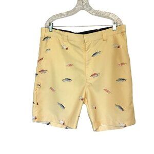Styles Men's Bermuda Shorts Yellow with Fisherman Lure Multicolor Pattern Sz 38